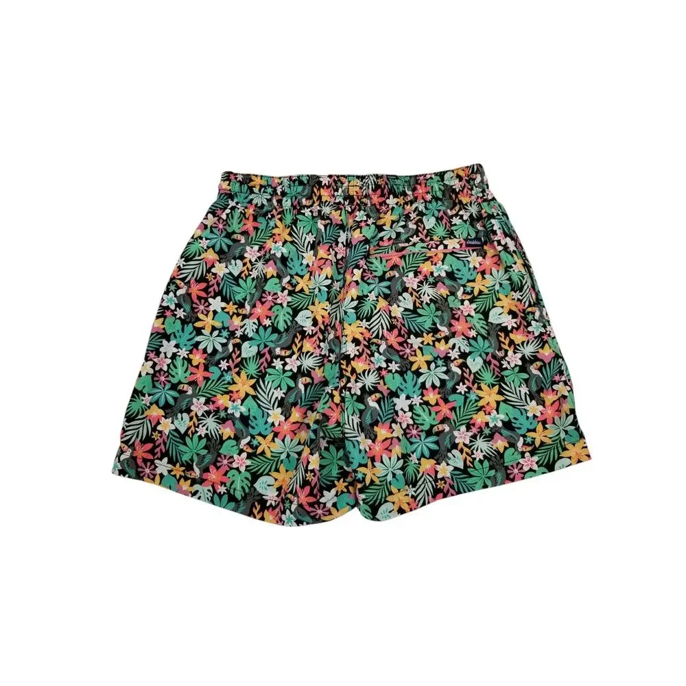 Chubbies The Bloomerangs Classic Swim Trunk Black Floral Toucan Men's Size Small
